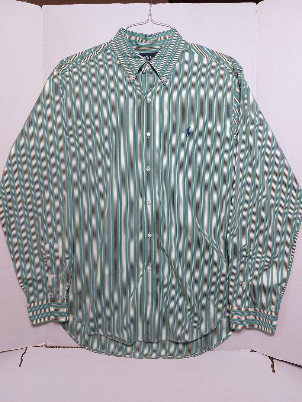 Ralph Lauren Green and White Multi-Stripe Button-Down Shirt